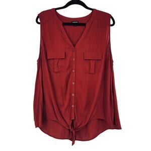 Torrid Women's Red Sleeveless V-Neck Button Front Tie Cotton Shirt Size 2X